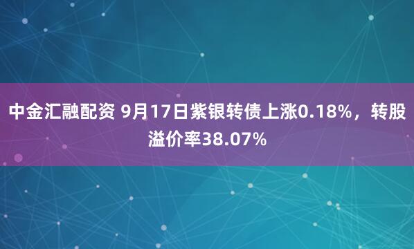 中金汇融配资 9月17日紫银转债上涨0.18%,转股溢价率38.07%
